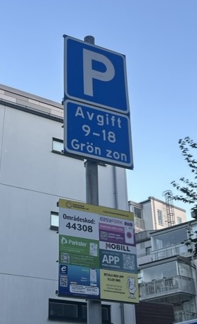 Street photo of Swedish Avgift parking sign